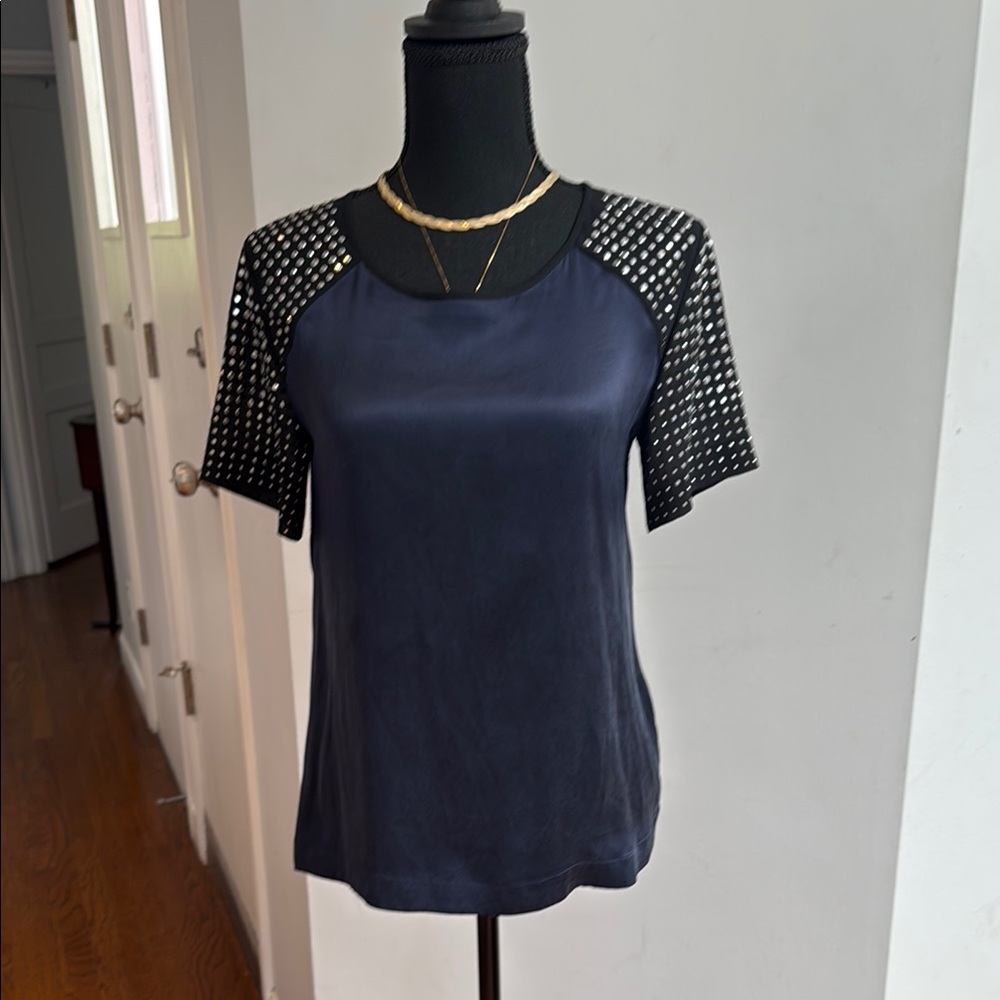 Rebecca Taylor Blue and Black Short Sleeve Blouse